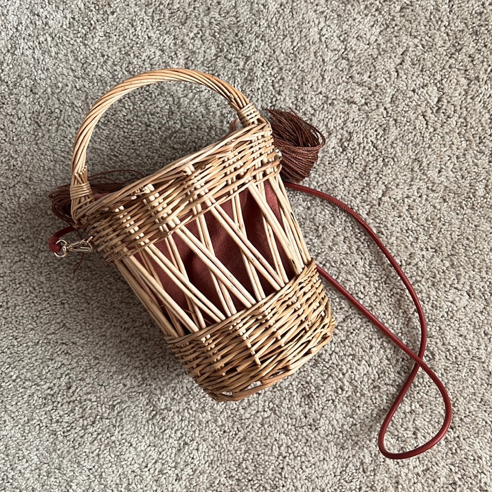 Mango Woven Basket Bag in Tan and Brown
